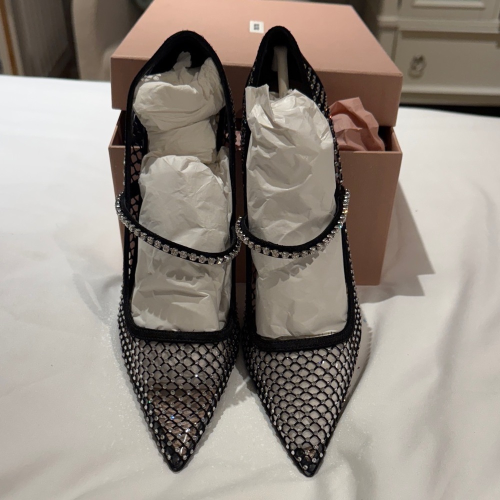 Miu Miu Black Mesh Crystal Heels